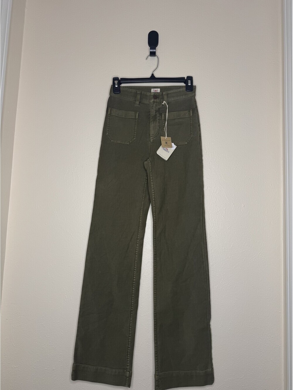 Faherty Stretch Wide Leg Pants Green Women's Size 24 NWT